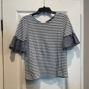 Doe & Rae Navy and White Striped Blouse